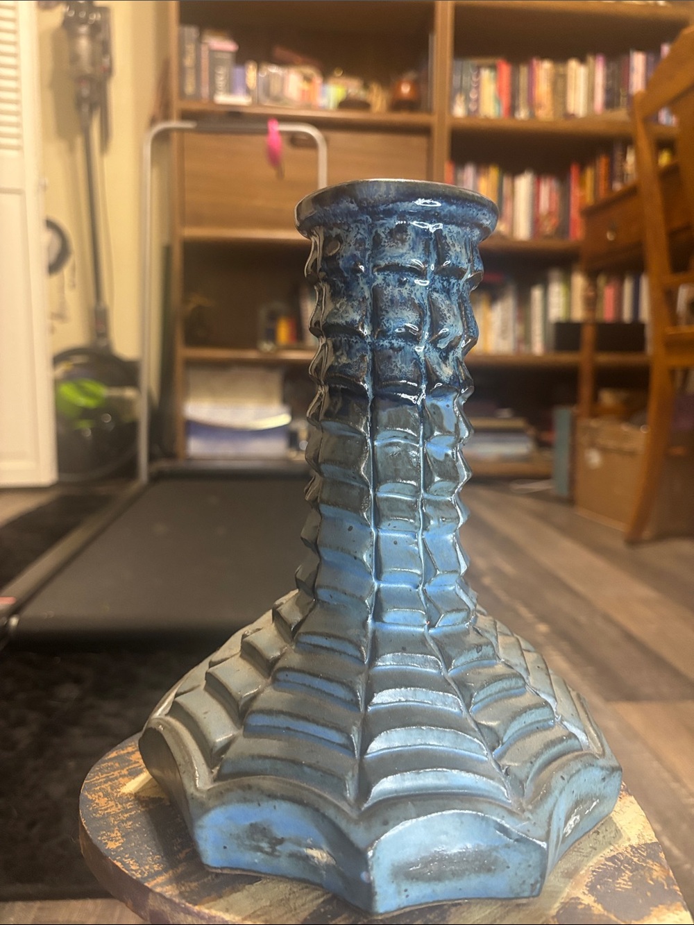 Handcrafted Blue Ceramic Accent Vase with Textured Geometric Design
